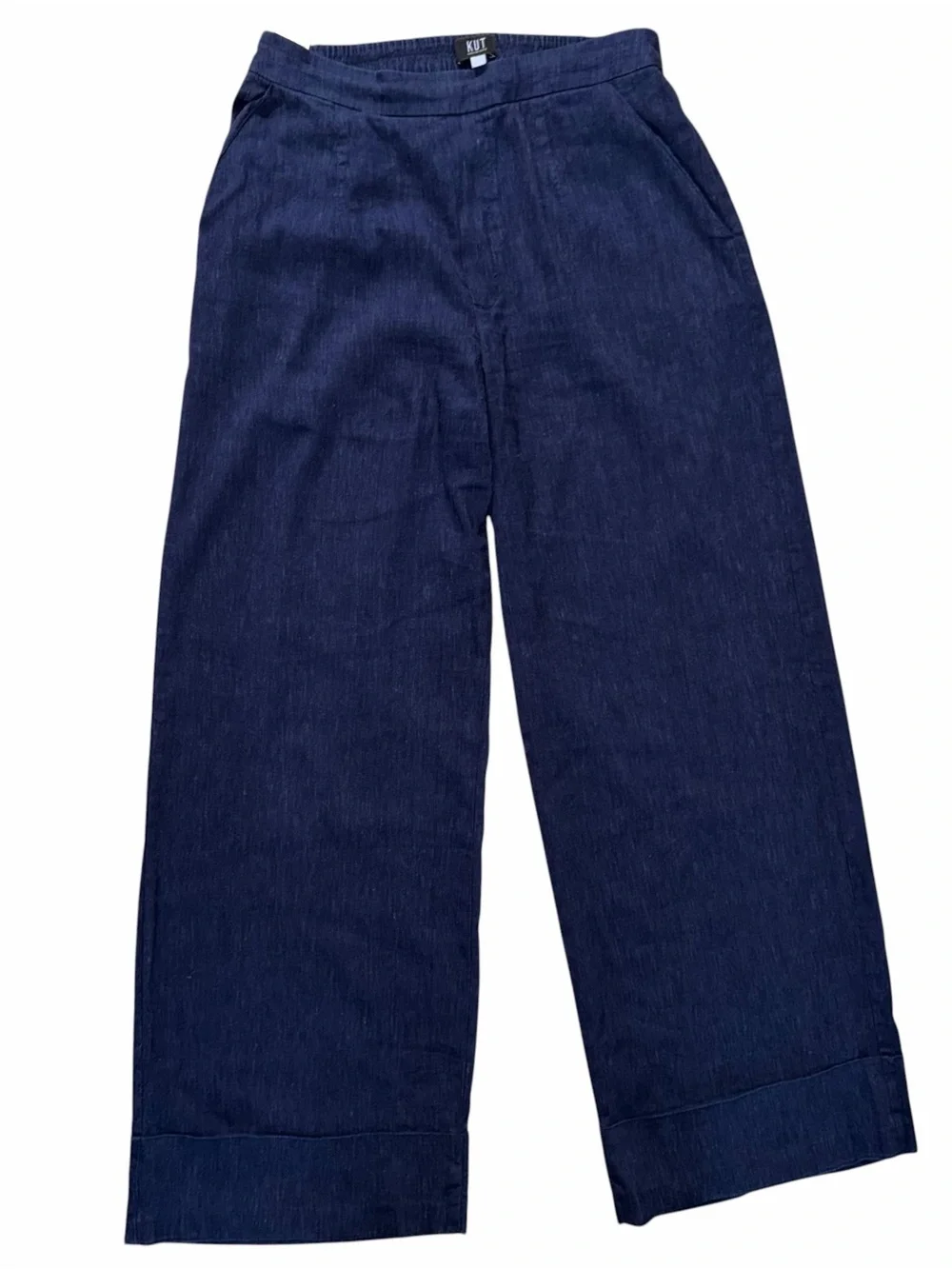 Kut from the Kloth Meg High Rise Linen Blend Wide Leg Pants Blue Medium - Picture 2 of 7